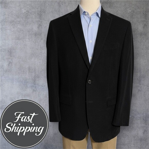CHAPS Men's Blazer Sport Coat Corduroy Two Button Jacket 44L Black/Brown Suits